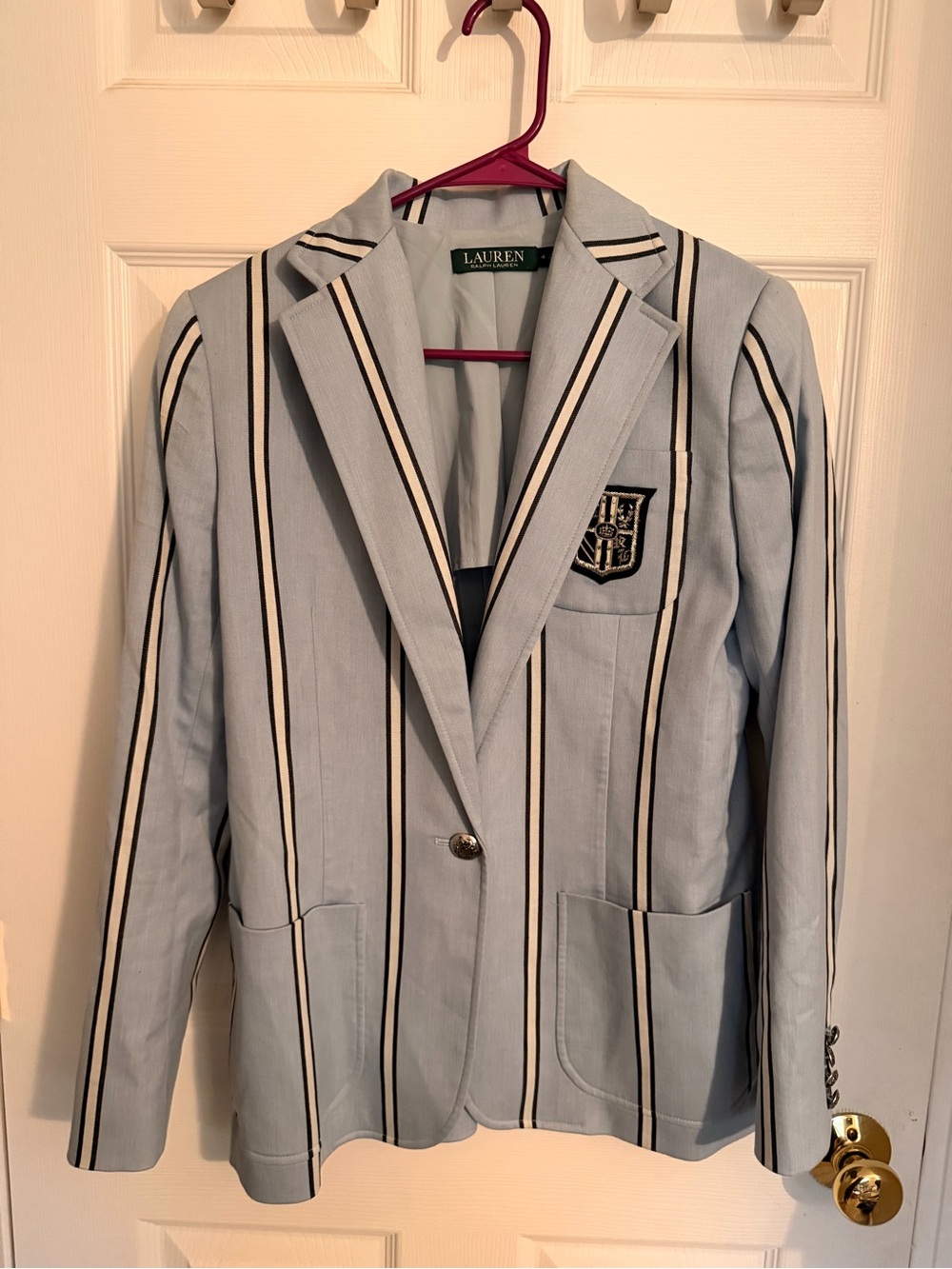 Lauren Ralph Lauren Light Blue Striped Crest Blazer